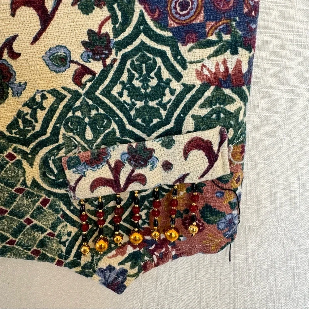 Vintage Definitely California Kids Tapestry Vest Floral Beaded Fringe Cropped